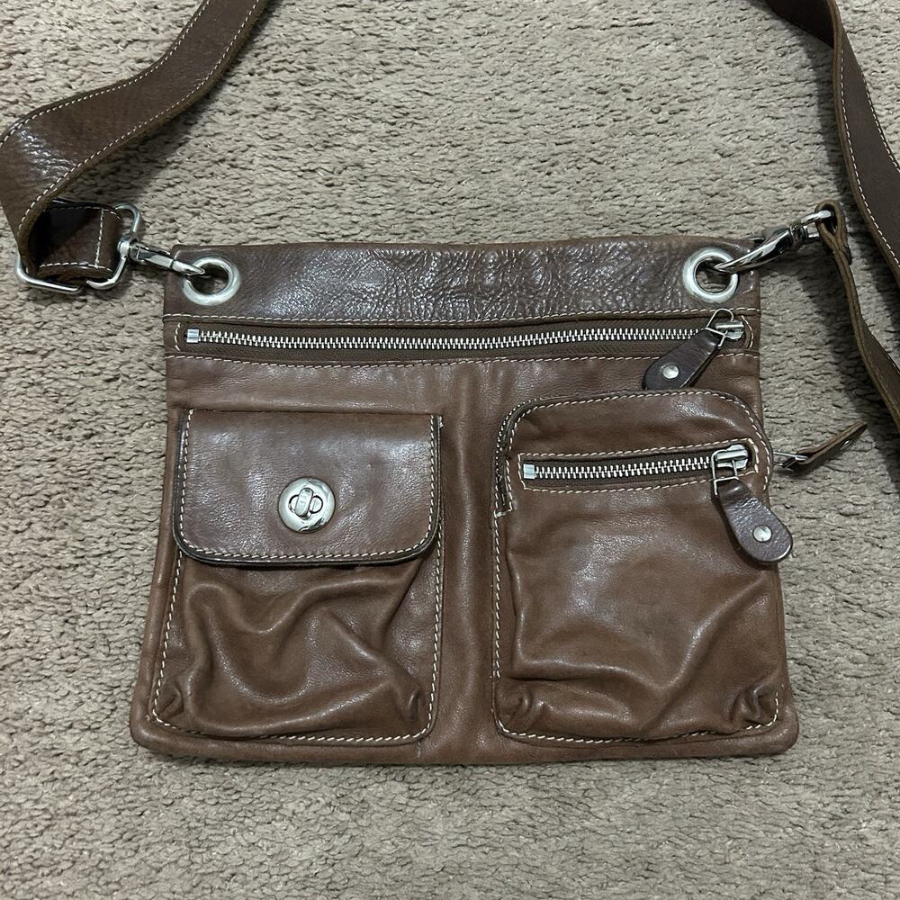 ROOTS CANADA PURSE VILLAGE TRIBE BROWN LEATHER SHOULDER CROSS BODY BAG TOTE